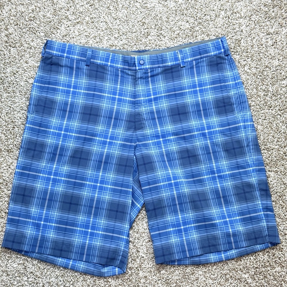 Nike Golf Tour Performance Dri-FIT Mens 39 Blue Plaid Shorts Stretch 12" Inseam